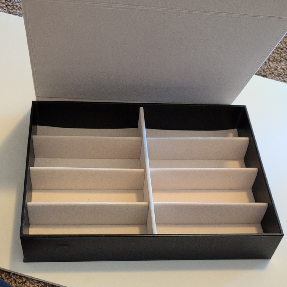 Black Faux Leather Eyeglass Storage Case And Organizer, Holds Eight Pair, EUC